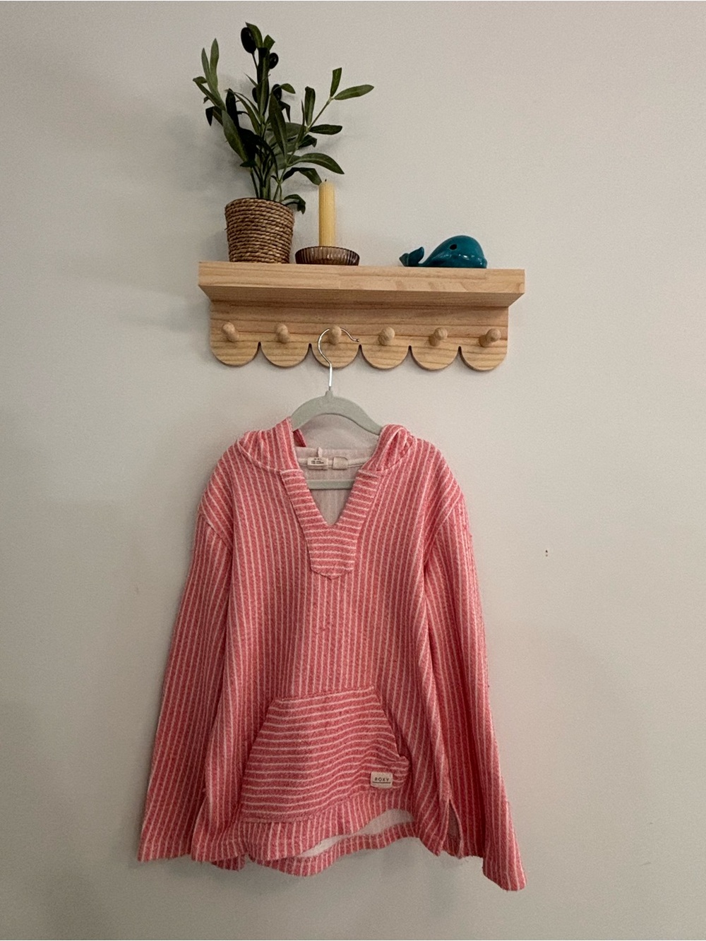 Roxy Pink and White Striped Hooded Top